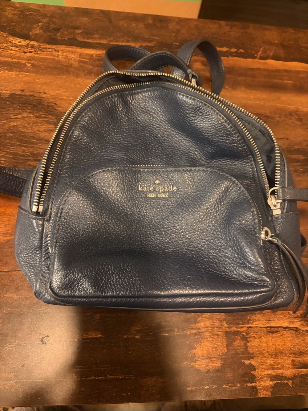 Kate Spade New York Navy Pebbled Leather Mini Backpack Gold Hardware